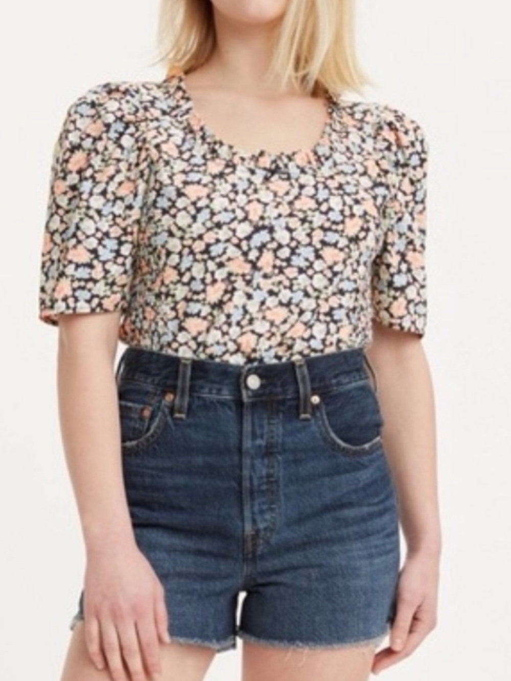 NWT Levi’s Louis Puff Sleeve Floral Smocked Crop Shirt